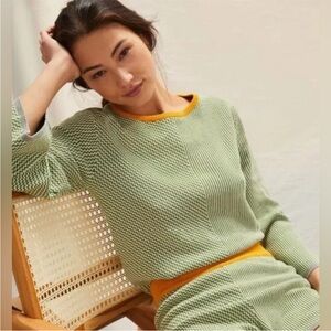 Anthropologie x Dolan Left Coast Sierra Green Lounge Set Top Striped Knit XS EUC